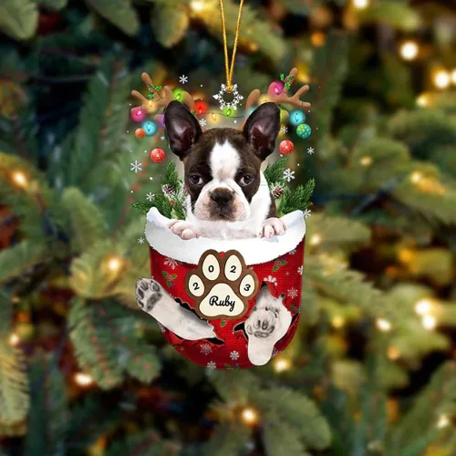 Vista 188 de Adornos personalizados de Pug cervatillo – Decoración personalizada para árbol de Navidad con patas de bolsillo de nieve