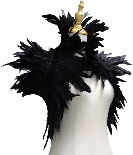Vista 4 de L'VOW Victorian Real Natural Feather Shrug Shawl Shoulder Wrap Cape Gothic Collar
