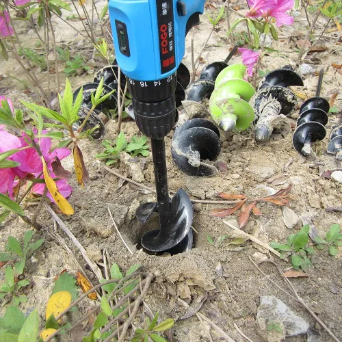 Vista 7 de Broca de taladro para plantar – Broca en espiral de 3 x 12 pulgadas – Herramienta de maceta de bulbos y excavadora de agujeros para poste – Taladro