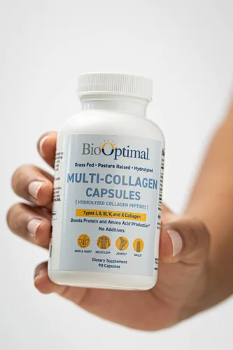 Vista 4 de BioOptimal Cápsulas de suplemento de colágeno múltiple, colágeno tipo I, II, III, V y X, 90 cápsulas