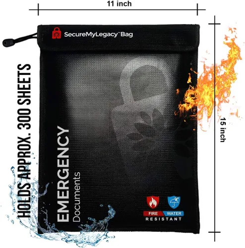 Vista 5 de Secure My Legacy - Bolsa ignífuga (paquete de 3): bolsas de documentos ignífugas, soporte para documentos de seguridad contra incendios
