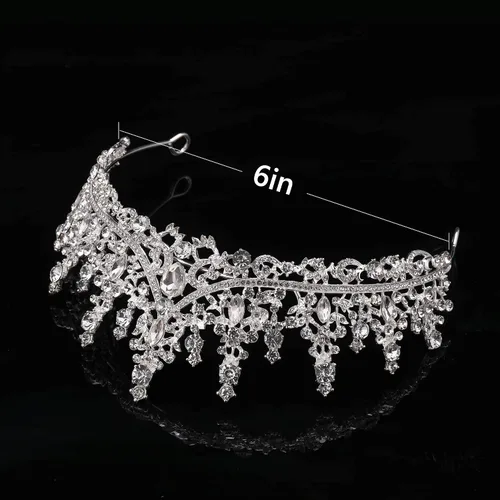 Vista 4 de Corona de boda para novia, tiaras plateadas, corona de quinceañera con diamantes de imitación reales, coronas de reina para mujer, para graduación