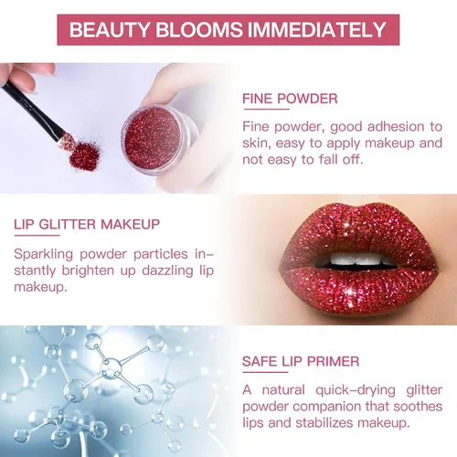 Vista 5 de LOKFAR Kit de labios con purpurina de 4 colores – Polvo de pigmento brillante de diamante y purpurina metálica brillante, resistente al agua