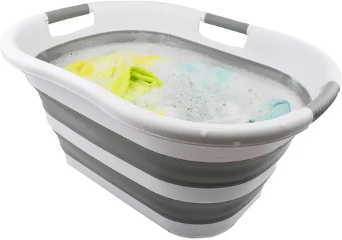 Vista 5 de SAMMART Cesta plegable de plástico para la ropa sucia de 40 L (10.5 galones), contenedor de almacenamiento plegable y organizador, tina de lavado