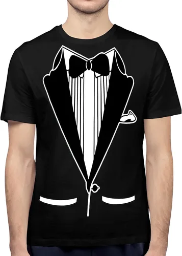 Vista 2 de fresh tees Camisa de esmoquin unisex Camiseta clásica de humor de fiesta Esmoquin con pajarita y bolsillos Camiseta divertida para hombres