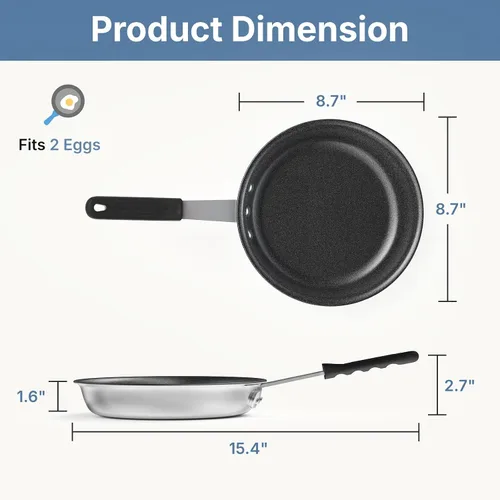 Vista 2 de Sweetcrispy Sartén antiadherente de 8 pulgadas, sartén de aluminio de calibre pesado con base y mango de acero inoxidable, sartén antiadherente