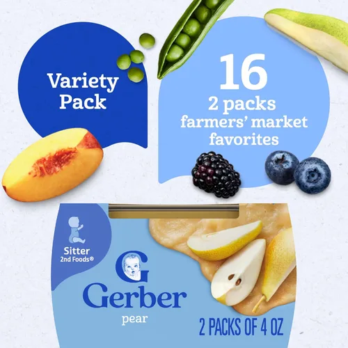 Vista 8 de Gerber Stage 2 Farmers Market - Paquete variado de alimentos para bebés, 4 onzas, paquete de 32