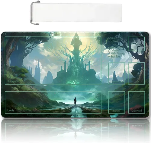 Vista 30 de DAUXID Tapete de Juego MTG Cosido Premium con Zonas y Respaldo de Goma Antideslizante, Tapete de Juego TCG para MTG y Otros Juegos de Cartas, Diseño