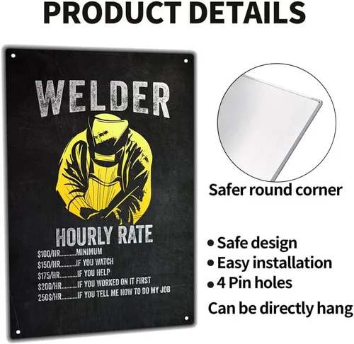 Vista 3 de Letrero de metal con tarifa horaria para soldador, póster de regalos para soldador para oficina en casa, garajes, tienda de soldadura, decoración