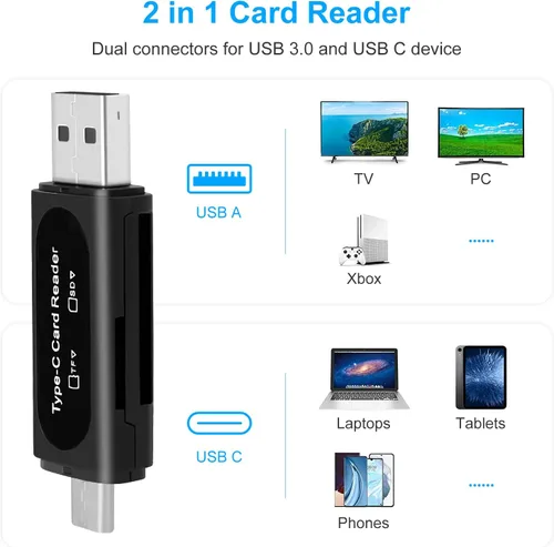 Vista 3 de Lector de tarjetas SD, AIYEEN 4 en 1 USB C SD lector de tarjetas SD de doble ranura OTG adaptador de tarjeta de memoria para tarjetas de memoria