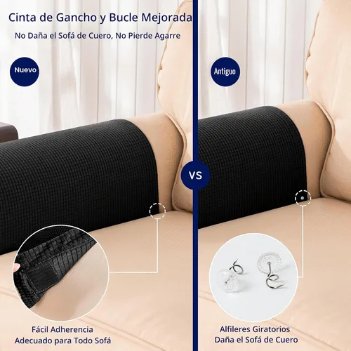 Vista 4 de SUBRTEX Juego de 2 fundas elásticas para brazos de sofá, fundas a cuadros para brazos de sofá, fundas antideslizantes para reposabrazos de Negro
