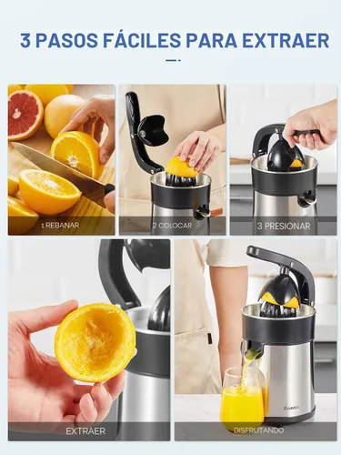 Vista 5 de Exprimidor Eléctrico de Cítricos, Exprimidor de Naranja con Dos Conos Intercambiables, Adecuado para Naranja, Limón y Toronja, Acero Inoxidable