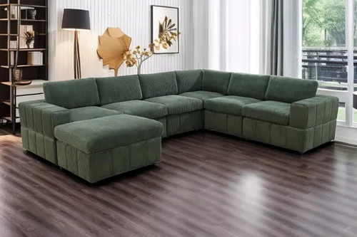 Vista 23 de A Ainehome Juego de sofá modular modular con otomanas de gran tamaño en forma de U, sofá modular de 7 asientos con tumbonas reversibles para sala