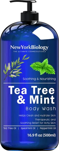 Vista 4 de New York Biology Tea Tree Gel de baño con árbol de té menta para hombres y mujeres, ayuda a eliminar la picazón y la picazón en la piel, hongos
