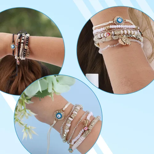 Vista 2 de 12 pulseras para mujer, pulsera de protección, pulsera de amistad, pulsera de ojo de diablo con cuentas, pulsera de moda bohemia multicapa