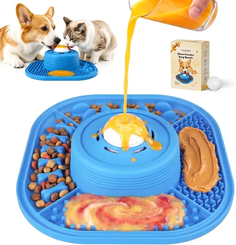 Vista 8 de VIOWEY Cuenco de alimentación lenta 3 en 1 para perros, comedero Azul