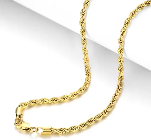 Vista 2 de Cadena de cuerda chapada en oro de 18 quilates, collar de acero inoxidable para hombres y mujeres, ancho 0.098 in, 0.118 in, 0.157 in 0.197 in