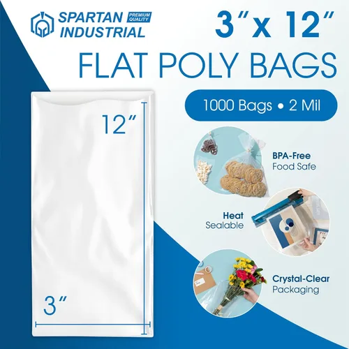Vista 2 de Bolsas de polietileno planas de extremo abierto de 3 x 12 pulgadas (1000 unidades) – Bolsas de plástico transparentes termosellables de 2 mil