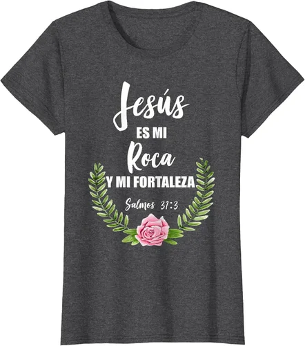 Vista 28 de Jesus ES Mi Roca - Camiseta con versículo bíblico cristiano español Salmos Asphalt Grey