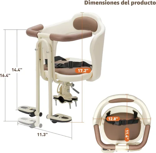 Vista 7 de Kid's Bike seat Front Child Carrier Bike Chair for Bicycle Kids seat for Children 2~4 Years,Weight 55 lbs blanco roto montado en el frente