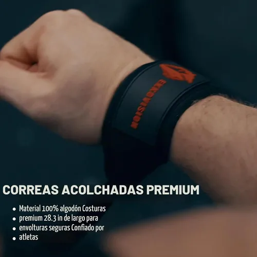 Vista 2 de Correas de levantamiento de pesas, soporte de muñeca para hombres, correas de elevación gruesas cómodas y resistentes, ajuste seguro, agarre