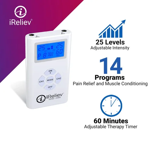 Vista 3 de Estimulador Muscular iReliev con combinación TENS y EMS para alivio de dolor