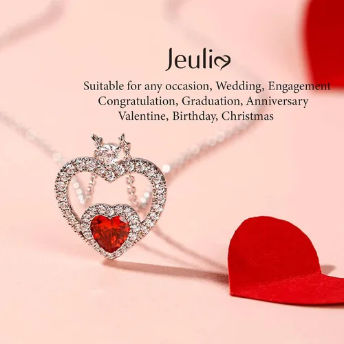 Vista 4 de Jeulia Collar de corazón de diamantes de plata de ley con doble corte de corazón infinito, colgante de amor infinito de cristal transparente
