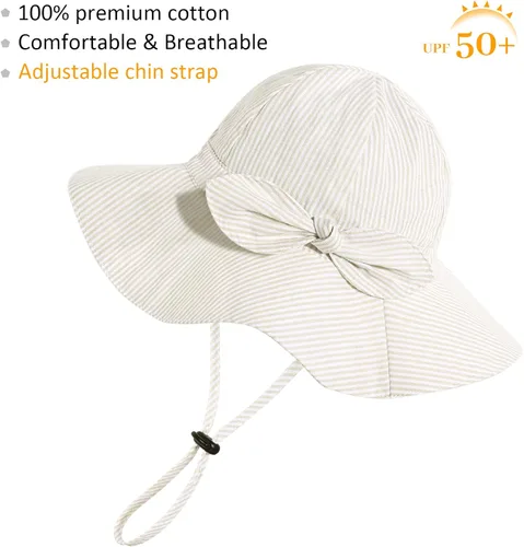 Vista 2 de Sombrero de sol para bebé niña con UPF 50+ sombrero de playa ajustable para exteriores con ala ancha