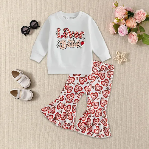 Vista 7 de TBUIALL Sudadera de manga larga con estampado de letras y estampado de corazón elástico para niña
