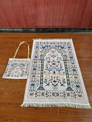Vista 2 de Alfombra de oración de viaje musulmana Sajadah diseño elegante islámico viaje hajj o Ramadán, juego de bolsas de cojín portátil de oración verde