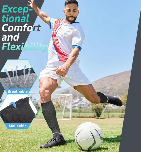 Vista 4 de HiRui Espinilleras de Fútbol para Niños, Jóvenes y Adultos, Manga de Compresión de Pantorrilla con Almohadillas de Panal, Soporte para Fracturas por