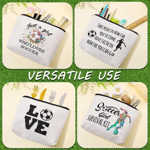 Vista 5 de Geosar 4 piezas de regalos de fútbol bolsa de maquillaje para mujeres, mamá, equipo, regalo inspirador para jugadores de fútbol, amantes
