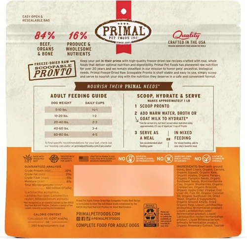 Vista 8 de Primal - Comida para Perros Deshidratada, Mini Nuggets Pronto, de Carne; Sirva con Cuchara, Comida Completa y Equilibrada; También Use como Aditivo