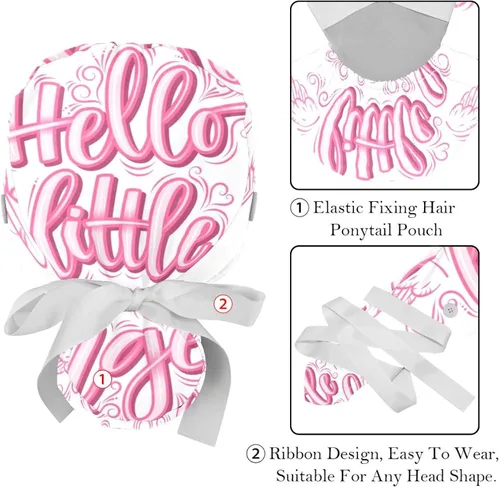 Vista 4 de VBFOFBV Working Cap with Buttons Sweatband Ribbon Tie Back Bouffant Hats, Pink Cartoon Angel
