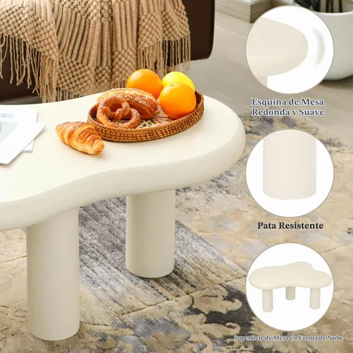 Vista 7 de Mesa de Centro Nube de 34"(L), Mesa de Centro de Madera Moderna para Sala de Estar, Mesas Centrales de Acento Únicas con 3 Patas, Mesas de Té