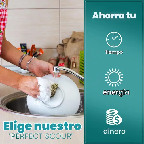 Vista 4 de Perfect Scour - Paquete de 2 esponjas para fregar para cocina, multiusos antiarañazos con poder de fregado resistente, limpiador suave y rápido