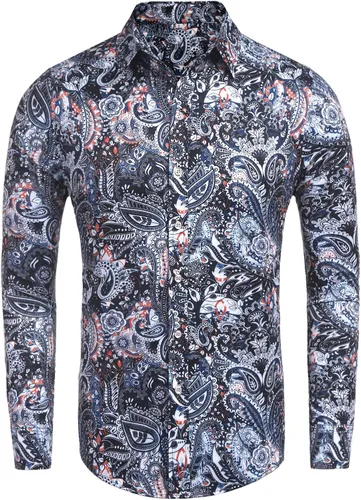 Vista 2 de Daupanzees Camisa casual de manga larga de algodón con estampado de cachemira para hombre