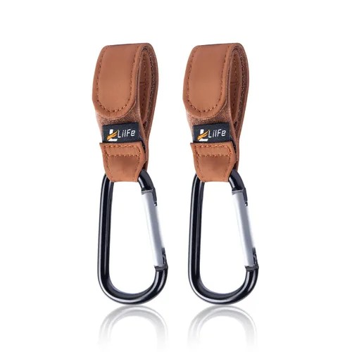 Vista 9 de 2 ganchos negros para cochecito de bebé para colgar Correas multiusos para cochecito con clips duraderos y elegantes para bolsas de pañales El