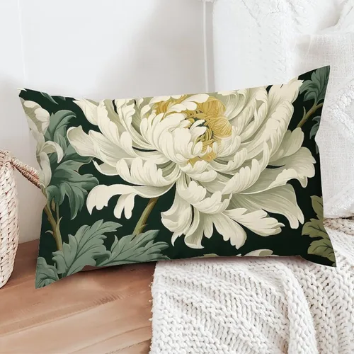 Vista 5 de ArogGeld Funda de almohada blanca con flores chinoiserie, funda de almohada para sofá, diseño floral verde y blanco, funda de almohada de lino A-12