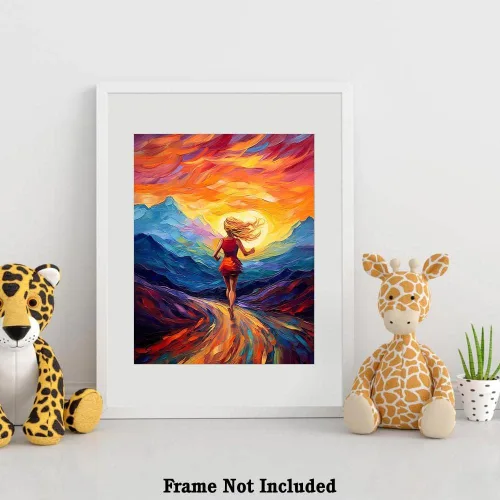 Vista 4 de Bestbuddy Pet 11x14 sin marco noche estrellada chica corriendo al sol deportes al aire libre atleta familia amor familia pintura al óleo impresión