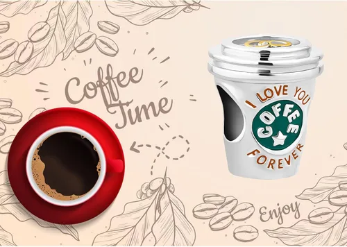 Vista 6 de Latte Art - Abalorio para taza de café compatible con pulseras Pandora