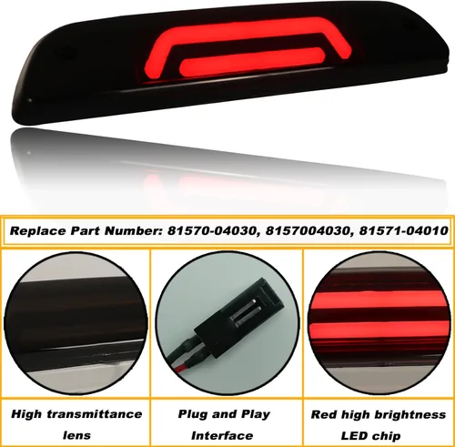 Vista 4 de Luces de freno de montaje alto LED de montaje alto, ensamblajes de tercera luz de freno compatibles con Toyota Tacoma Truck 1995-2015 luz trasera