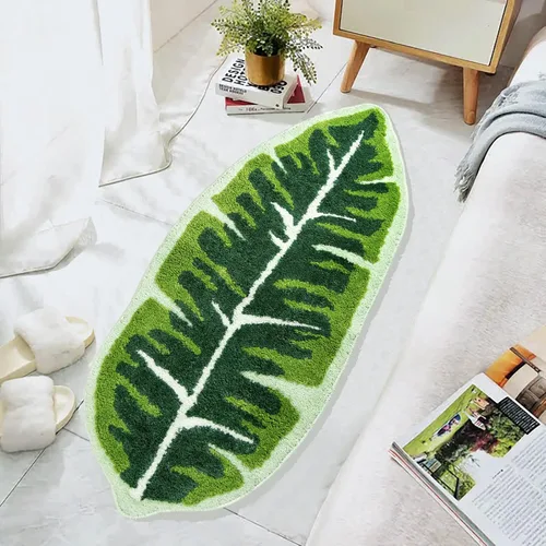 Vista 3 de Leaf - Alfombra de baño para niños, pequeña, bonita, alfombra de baño para guardería, alfombra larga antideslizante para dormitorio, habitación