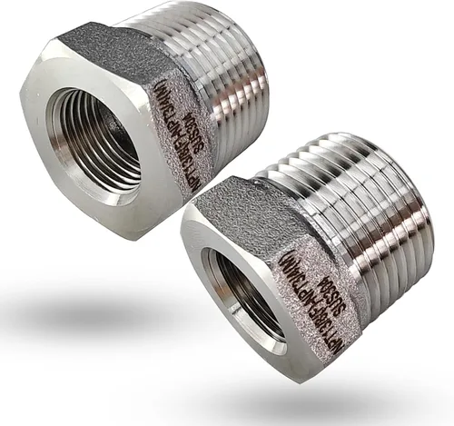 Vista 13 de Reductor de buje hexagonal macho de 1 pulgada a 1/2 pulgada NPT hembra, adaptador reductor de acero inoxidable 304, buje hexagonal de tubo