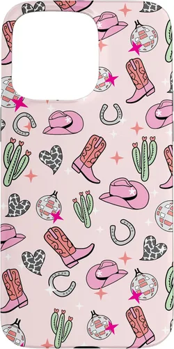Vista 31 de Cowboy Hat & Boot & Disco Ball Pattern Pink Cowgirl Case for iPhone 17
