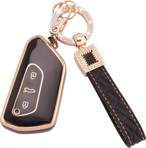 Vista 21 de EKALA Funda para llavero Volkswagen con llavero de cuero, 4 botones de TPU suave, compatible con Volkswagen Tiguan Atlas Passat Jetta Golf Alltrack