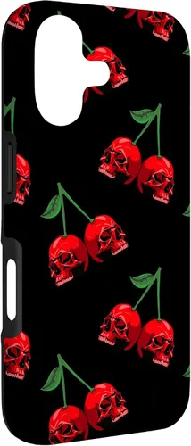Vista 3 de Cute Cherry Skull Pattern Red Scary Skulls Black Background Case for iPhone 17