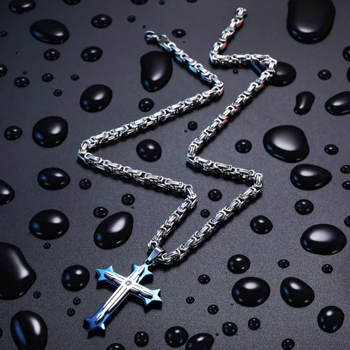 Vista 2 de Collar con colgante de cruz para hombres, niños, mujeres y niñas, collar de cruz de acero inoxidable, circonita cúbica, regalo de oración cristiana
