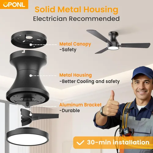 Vista 2 de OPONL 42 inch Low Profile Ceiling fan with Light and Remote Control Negro