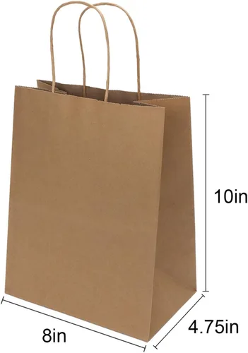 Vista 2 de Joybe Paquete de 50 bolsas de papel marrón medianas de 8x4.75x10 pulgadas con asas al por mayor, bolsas de regalo de papel kraft para favores